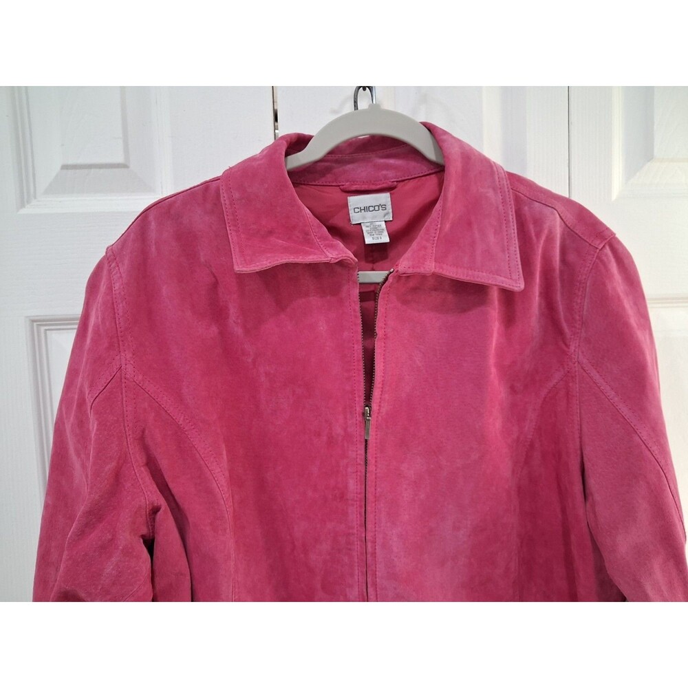 Chicos Magenta Pink Leather Jacket Barbiecore Western Boho Retro 90s Artsy XL